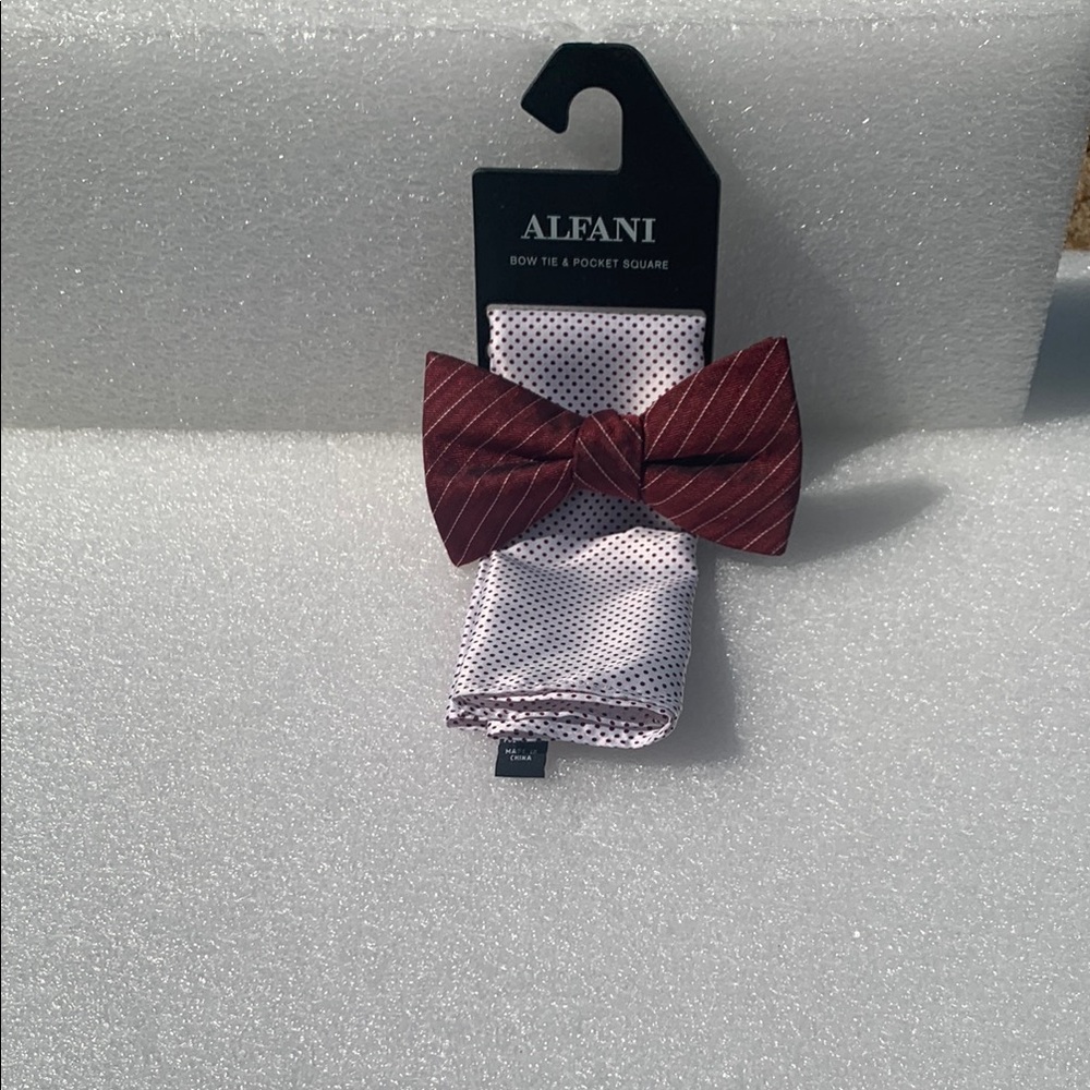 🆕 Alfani Burgundy Bow Tie and Pocket Square Set